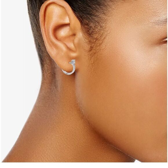 NWT GIANI BERNINI Small CZ Huggie Hoop Earrings in Sterling Silver, 0.5" - Picture 3 of 5